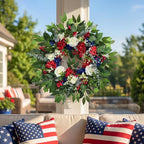 24 Inch 4th of July Wreath, Patriotic Wreaths for Front Door, Red White Blue Spring Summer Door Wreaths for Independence Day,Memorial Day Wreaths for Front Door Wall Window Decor