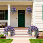 Artificial Flowers for Outdoors, 2 Pcs Fake Hanging Flowers Plants Outdoors Spring Summer Decoration, UV Resistant Faux Flower for Outdoor Planters Porch Patio Yard Window Home Decor(Gradient Purple)