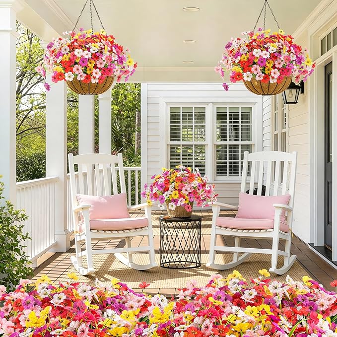 MACTING 24 Bundles Artificial Flowers for Outdoors UV Resistant Fake Flowers Faux Plastic Plants No Fade for Planters Window Patio Porch Home Garden Indoor Outside Spring Decorations(Mix Color-1)