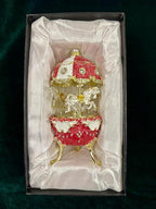 Carousel Music Box Figurine Pearl Dome, Rose Accents, Enameled Craft, Unique Home Decor & Gift Giving
