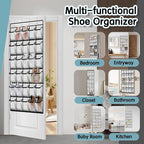 Over the Door Shoe Organizer with 30 Breathable Mesh Pockets - Large Capacity Closet Storage for Men & Women, Hanging Shoe Rack Organizer (White)