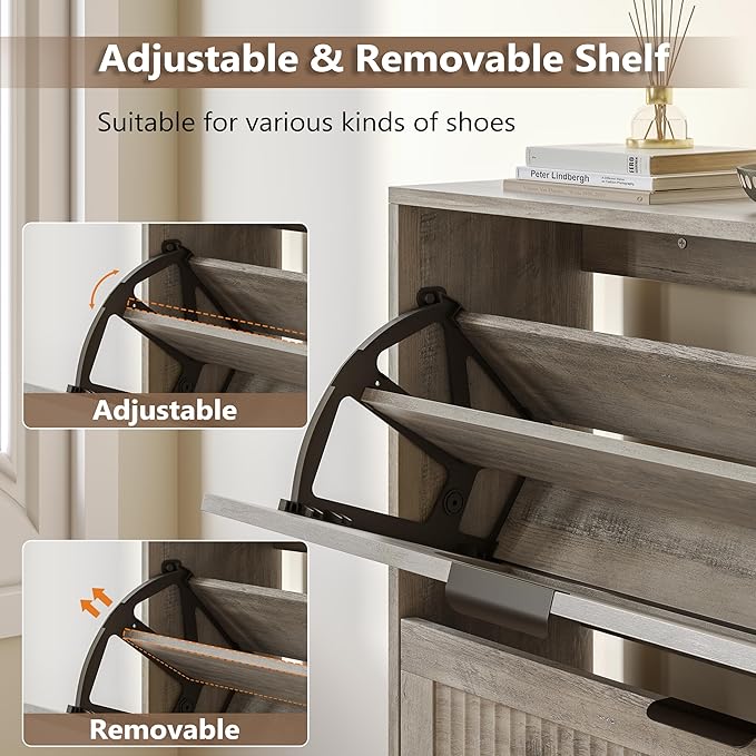 Shoe Cabinet for Entryway with 6 Flip Drawers, Slim Wooden Shoe Storage Organizer with Modern Fluted Pannel，Freestanding Narrow Hidden Shoe Rack for Hallway, Foyer, Living Room