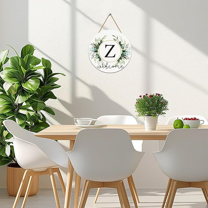 Monogram Letter Z Wreaths for Front Door Wreath Wooden Welcome Sign for Front Door Decor Floral Family Last Name Initial House Warming Spring Summer Porch Rustic Wall Home Kitchen Boho Decorations