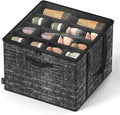 SONGMICS Shoe Organizer for Closet, Shoe Storage Box with Clear Lid, Foldable Fabric Bins, Holds 16 Pairs, Reinforced Handles, 16.5 x 16.5 x 12.5 Inches, Ink Black ULSP601B01