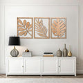 qmmp Modern Wooden Wall Sculptures - Set of 3 - Home Decor Accent - Large Wall Art for Living Room, Bedroom, Office - Easy Installation (Oak, XLarge - Tree Leaves)