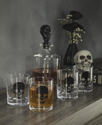 Oneida Barware, 5-Piece Skeleton Whiskey Set, 4 Drinking Glasses & 1 Decanter, Dishwasher Safe, Halloween Decor Indoor, Halloween Table Decorations for Party, Skeleton Themed (4 Glasses, 1 Decanter)