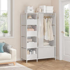 MOYIPIN Portable Closet，Free Standing Wardrobe Closet with Hanging Rod and Curtain，Clothes Storage Organizer, for Cloakroom, Bedroom，40.55 x 16.73 x 65.35Inches，White