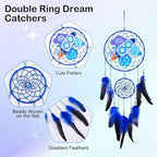 Basumee Dream Catcher for Kids Feather Dream Catchers Handmade Home Decor Wall Hanging with Double Ring for Nursery Bedroom Boys Room, Blue Rocket