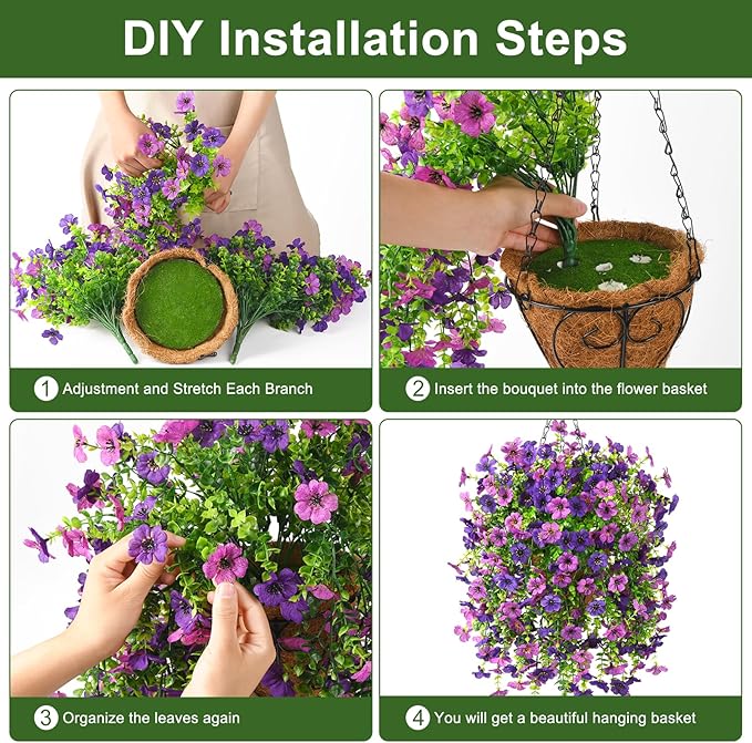 Homsunny Artificial Fake Hanging Plants Flowers Baskets for Outdoor Outside Spring Decor,Faux Silk Daisy UV Resistant Look Real Summer Decorations for Home Porch Patio Yard Garden(Mix Purple