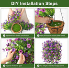 Homsunny Artificial Fake Hanging Plants Flowers Baskets for Outdoor Outside Spring Decor,Faux Silk Daisy UV Resistant Look Real Summer Decorations for Home Porch Patio Yard Garden(Mix Purple