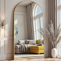 Prywot Arched Full Length Mirror, 71"x30" Free Standing Floor Mirror, Modern Full Body Mirrors with Stand, Wall Mirrors with Aluminum Alloy Frame for Bedroom,Living Room, Gold