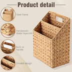 Hushee Wicker Hanging Magazine Rack 10.5 x 6.5 x 13 Inches Magazine File Holder Handwoven Wall Mounted Hanging Basket with Divided Compartments and Slanted Design Rustic Boho Home Office Decor