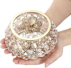 Hipiwe Crystal Jewelry Trinket Box with Glass Lid Gold Mirrored Treasure Box Decorative Jewelry Box Ring Earrings Necklace Storage Keepsake Box Gift for Women