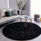 FJZFING Black Round Rug Ultra-Soft Plush Modern 5x5 Circle Area Rug for Kid's Bedroom, Fluffy Shag Circular Rug for Nursery Room, Non-Slip Home Decor Cute Black Carpet for Teen's Room
