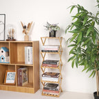Bamboo Shoe Rack 5 Tier Foldable Shoe Rack Vertical Bamboo Shoe Organizer Free Standing Shelf for Entryway, Closet, Bedroom, Wood Color