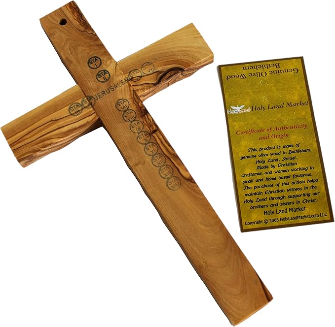 Holy Land Market Olive Wood Cross - Hand-Carved Wall Holy Land Wood Cross from Bethlehem, Olive Wood Crosses Collection - 10 in