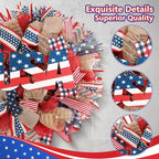 Patriotic Wreath for Front Door, 24 inch 4th of July Decorations with Red White Blue USA Tags for 250th Anniversary American Independence Day Memorial Day Decor