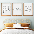 Set of 3 Framed Farmhouse Give it to God and Go to Sleep Signs Above Bed Wall Decors for Bedroom Wood Signs (Brown, 16"x24")