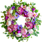 Spring Wreaths for Front Door Outside- 24 Inch Summer Wreath with Blush Pink Roses & Purple Blooms and Hydrangeas,Luxury Spring Door Wreath for Porch,Home,Wall,Window Decor(Indoor Outdoor Use)