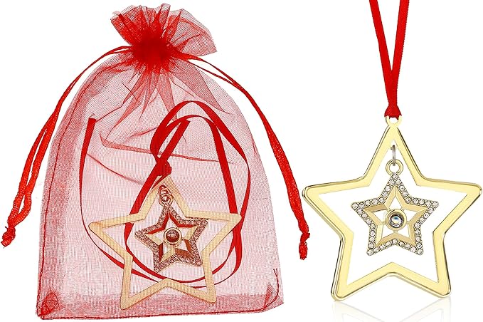 Set of 3 Christmas Hanging Ornaments - Silver Snowflake Star Pawprint Christmas Tree Decor for Xmas Tree Gift Decorative Hanging Ornaments Hanging Pendants (3, Golden Star)