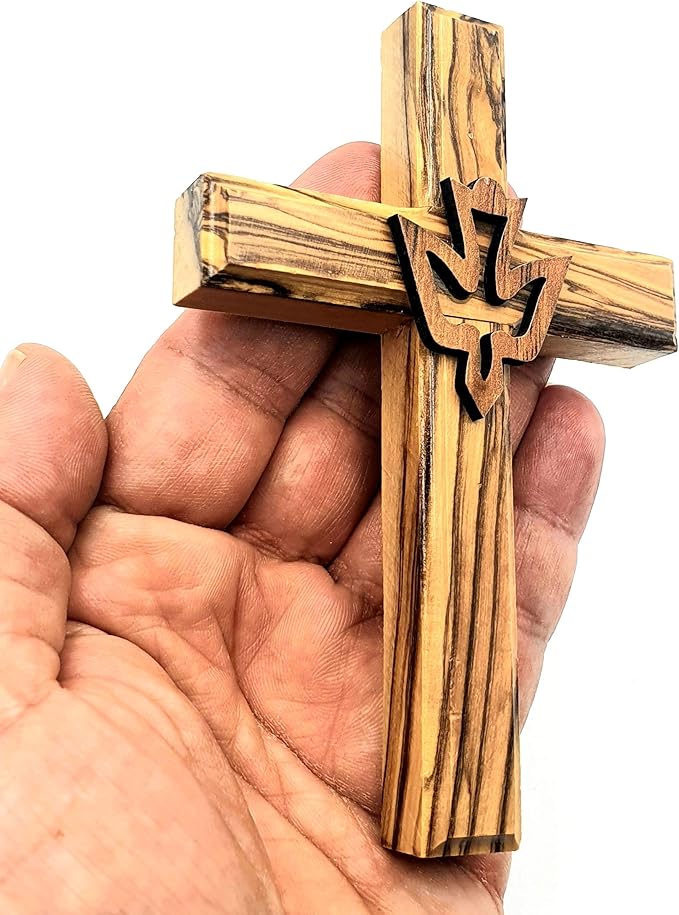 Zuluf 4.7" Olive Wood Dove Cross Wall Hanging Holy Spirit Christian Religious Gift Holy Land Decor CRS021