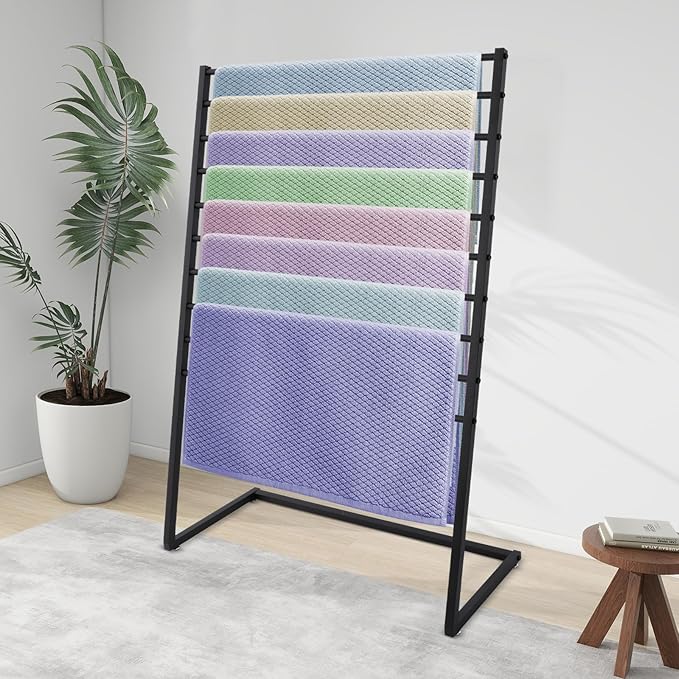 Scarf Organizer, Metal Hijab Organizer, 10 Tier Scarf Holder Hanger for Multiple Scarves, Freestanding Hijab Stand Belt Pants Hanging Rack for Home, Commercial, Clothing Store (Black, 100cm)