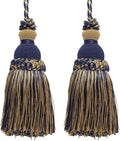 DÉCOPRO Beautiful Hand-Crafted 5" (12.5cm) Key Tassel, 3 1/2" (8.5cm) Loop # IKTJ, Nautical #1152 (Light Gold, Yellow Gold, Navy Blue) Set of 2
