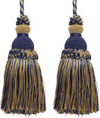 DÉCOPRO Beautiful Hand-Crafted 5" (12.5cm) Key Tassel, 3 1/2" (8.5cm) Loop # IKTJ, Nautical #1152 (Light Gold, Yellow Gold, Navy Blue) Set of 2