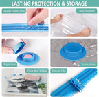 Cozy Essential Travel Vacuum Storage Bags with Rechargeable Cordless Electric Pump, Space Saver Bags for Luggage, Suitcase, Carry-On, for Clothes, Blankets, Comforters, Pillows, 8 Combo