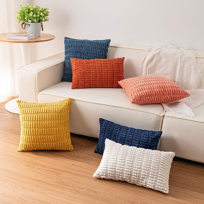 Aegero Pack of 2 Corduroy Decorative Throw Pillow Covers 24x24 InchSoft Striped Pillow Covers Modern Farmhouse Home Decor for Sofa Living Room Couch Bed（Dark Grey）