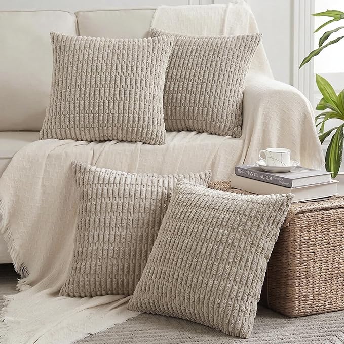 Fancy Homi 4 Packs Decorative Throw Pillow Covers for Living Room Couch Bed, Modern Farmhouse Boho Home Décor Accent Cushion Case, 26" x 26", Taupe