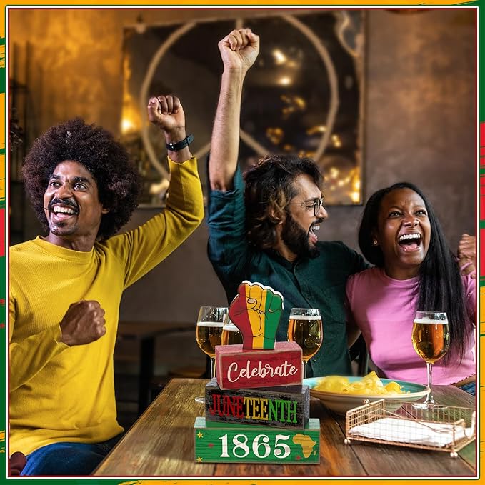 4 Pcs Juneteenth Table Decorations Juneteenth Tiered Tray Decor Rustic 1865 Freedom Wood Block Sign June 19th Table Centerpiece African American for Home Desktop Holiday Shelf Tabletop