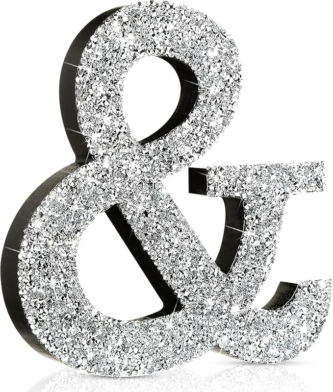 Qunclay 5.7" Silver Crystal Diamond Bling Letters Crushed Diamond Decoration Wooden Glitter Letter with Screw and Hooks Rhinestone Gift for Wedding Y2k Mcbling Bedroom Wall Decor (Symbol)