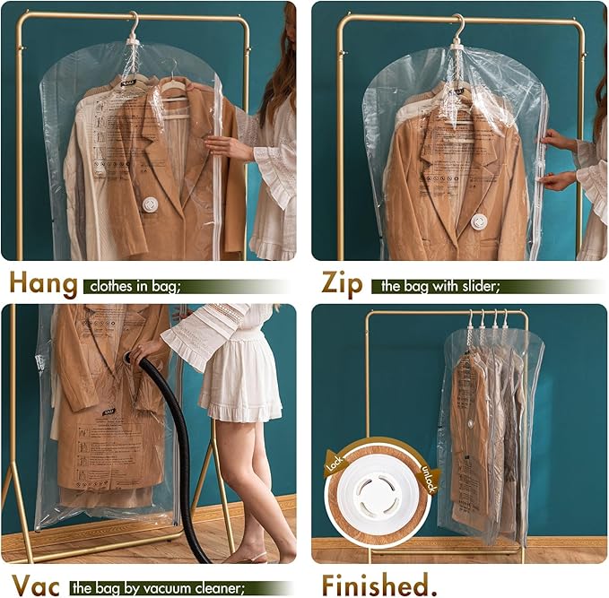 TAILI Hanging Vacuum Sealer Storage Space Saver Bags for Clothing,Travel, Suits and Jackets, Closet Organizers, 6 Pack Jumbo Clear