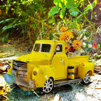 Metal Truck Decor with Artificial Flower Vintage Farm Pickup Farmhouse Tabletop Tiered Tray Decor, Rustic Farmhouse Decor for Table Top Decor Home Kitchen(Yellow)