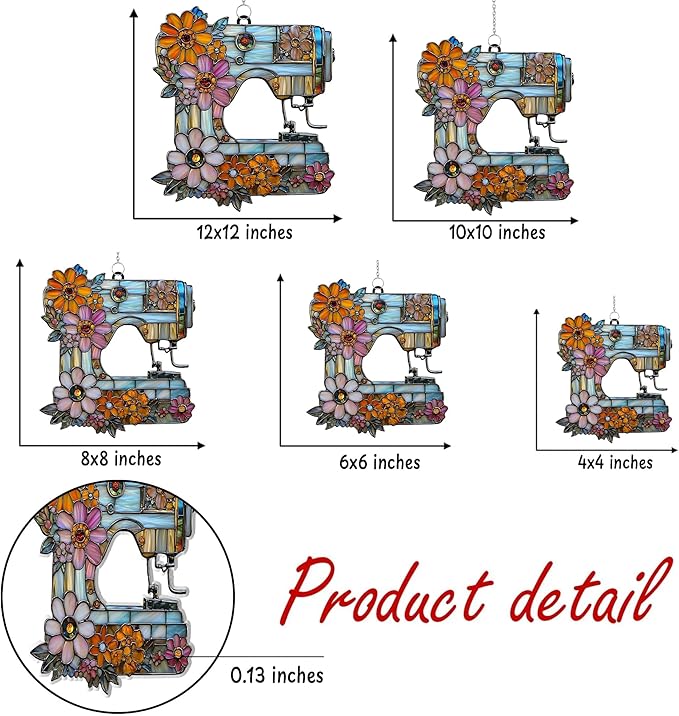 Sewing Acrylic Suncatcher, Boho Suncatchers for Window Hanging Ornament, Stained Glass Effect Indoor Outdoor Garden Decor for Sewing Lover, Gifts for Mother's Day, Mom, Grandma, Wife, Women
