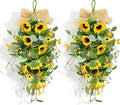 2 Pack 21'' Summer Sunflower Swag Wreaths for Cabinets Artificial Yellow Daisies Flower Teardrop Wreath with Orange Berry and White Sprigs Floral Wreath for Farmhouse Front Door Porch Window Wall
