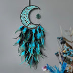 Moon Dream Catchers with Chakra Gemstone Agate Stone, Crystal Tree Life Dream Catchers Wall Hangings Room Decor (Green)