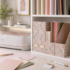 BLU MONACO | Cardboard Magazine File Holder Set of 4 | Standing File Holder with Floral Boho Design | Foldable Cardboard Bins for Shelves Desk Office Storage