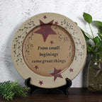 CVHOMEDECO. Primitives Vintage “from Small Beginings, Come Great Things” Wood Decorative Plate Round Display Wooden Plate Home Décor Art, 13-1/4 Inch
