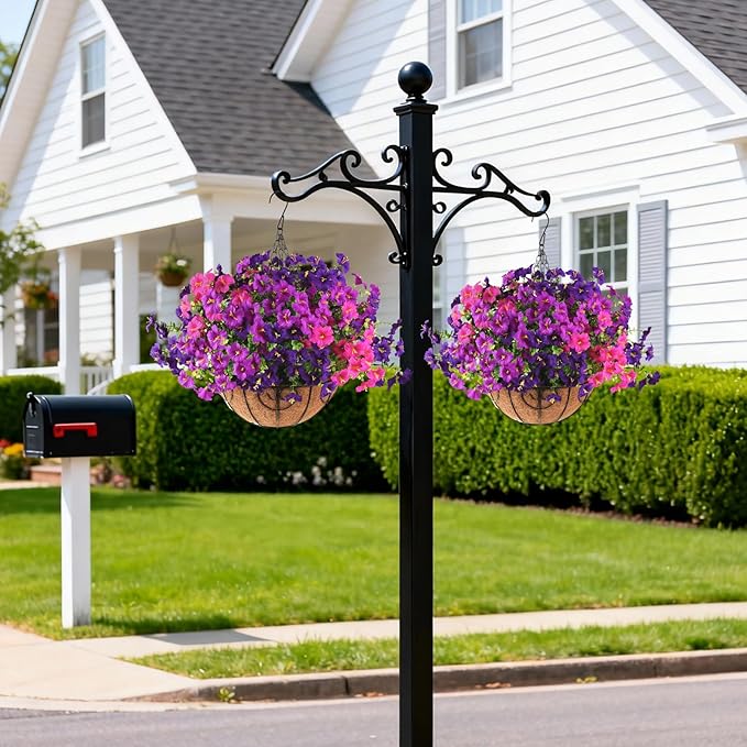 Artificial Fake Petunias Flowers for Outdoors Spring Decoration, 12 Bundles Faux Flower Plants UV Resistant Realistic Silk Flower for Outside Planters Patio Porch Yard Window Box (3 Mix Colors)