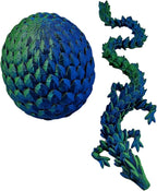 3D Printed Dragon Egg Articulating Gemstone Dragon Fidget Figurine - Vibrant Color Dragons Flexible ADHD, Autism and Anxiety Relief - Articulated Joints (Blue Green Silk)