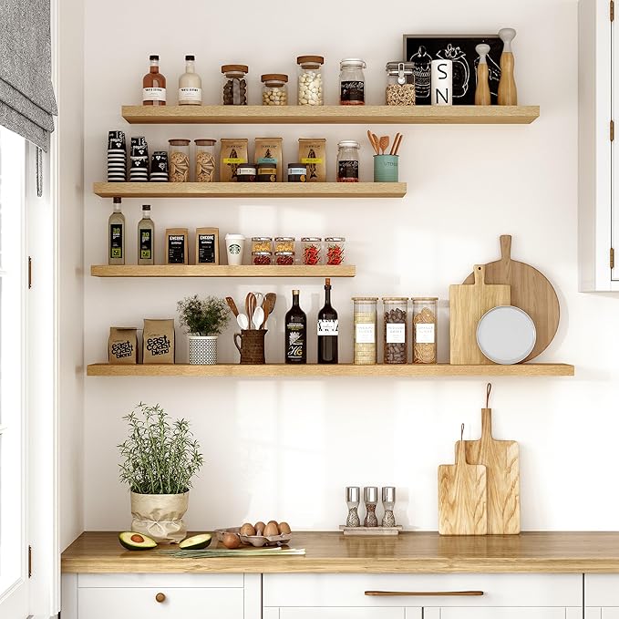 Vivelove 10" Deep Floating Shelves with Invisible Brackets, 30" Wall Shelves for Bathroom Bedroom Kitchen Living Room Laundry Room, Modern Rustic Shelves for Home Decor, 30"x10.2"x1.5", Set of 2, Oak