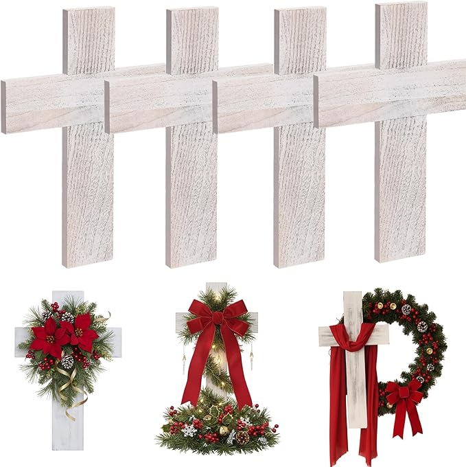 Geelin 4 Pcs Large Wooden Cross Wall Decor 16x11 Inch Hanging Cross for Craft Handmade Antique Religious Gifts Wooden Christians Wall Decor for Room Church Home Room(White)