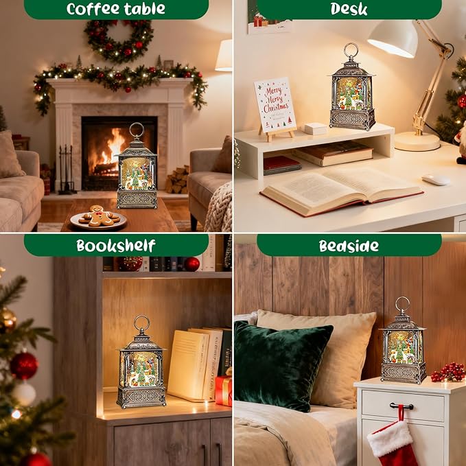 Christmas Snow Globes Lantern, Santa Claus & Train Christmas Decorations Indoor, 6H Timer Battery & USB Powered Light Up Musical Snow Globes for Kids Women Adults Gift Thanksgiving Home Decor
