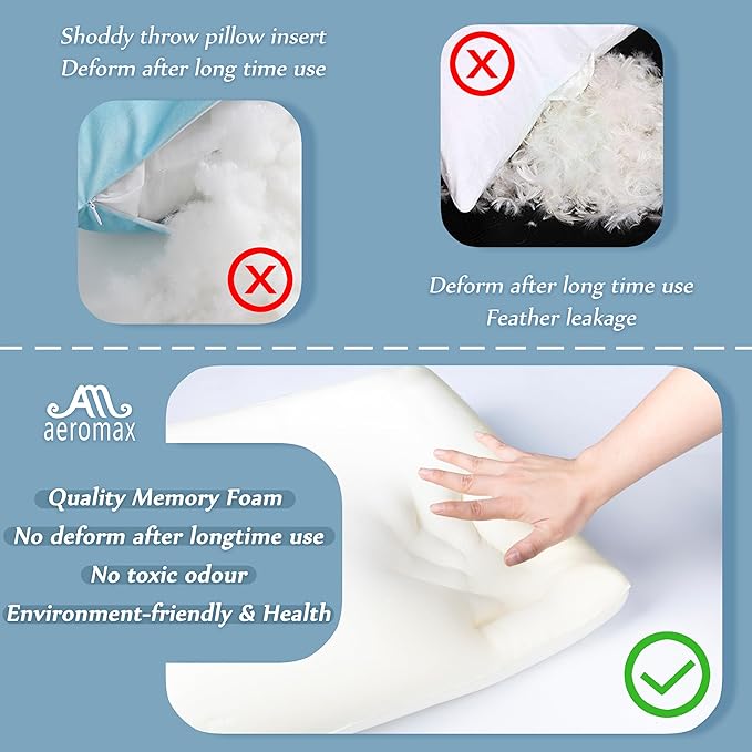 AM AEROMAX 20 ×20 Throw Pillow Memory Foam Pillow Insert - Square Accent Pillow for Decorative Cushion Bed Couch Sofa - Non-Deforming Over Time