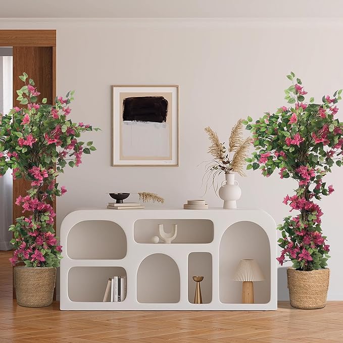 Bougainvillea Artificial Tree with Flowers (5.4FT-65 Inch) UV- Resistance Faux Blooming Flower Outdoor/Indoor Tree Front Porch Plants, Home, Office, Living Room Decor