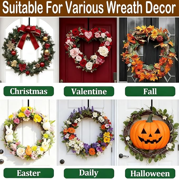 Wreath Hanger for Front Door, Adjustable from 15" to 25" Wreath Door Hanger for Christmas Fall Wreaths Decorations Hook, Black