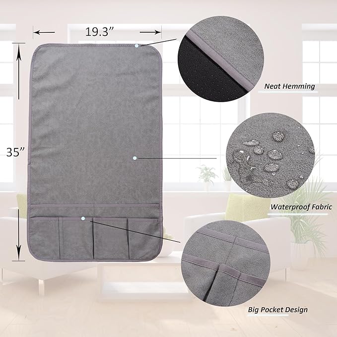 Waterproof Anti-Slip Sofa Armrest Organizer Armchair Caddy for Couch Remote Control Holder Sofa Armset Organizer with 6 Pockets Couch Armrest Storage for Book 35"x19.5" Grey 1 Pack