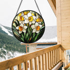 Stained Glass Window Hanging, Yellow and White Daffodils Sun Catcher for Door Home Decor Plants Flowers Suncatcher Christmas Mother's Day Birthday Gifts for Women Men Mom Nana 9.8 in